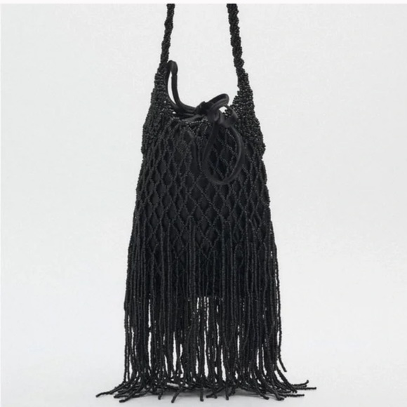 ZARA BLACK BEADED SHOULDER BAG NWT - Picture 3 of 8